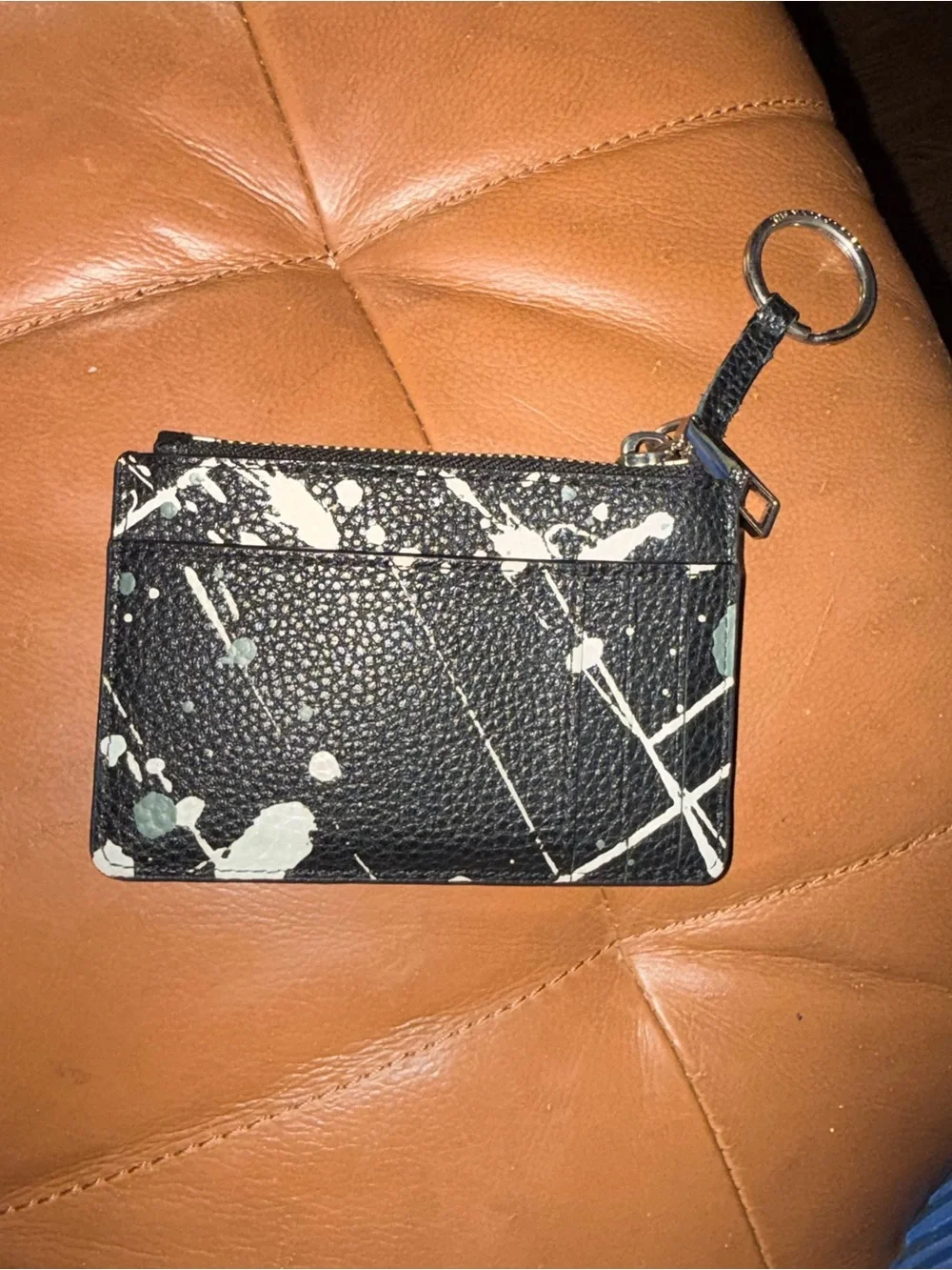 Marc Jacobs Black Leather Card Case with Mint and White Paint Splatter